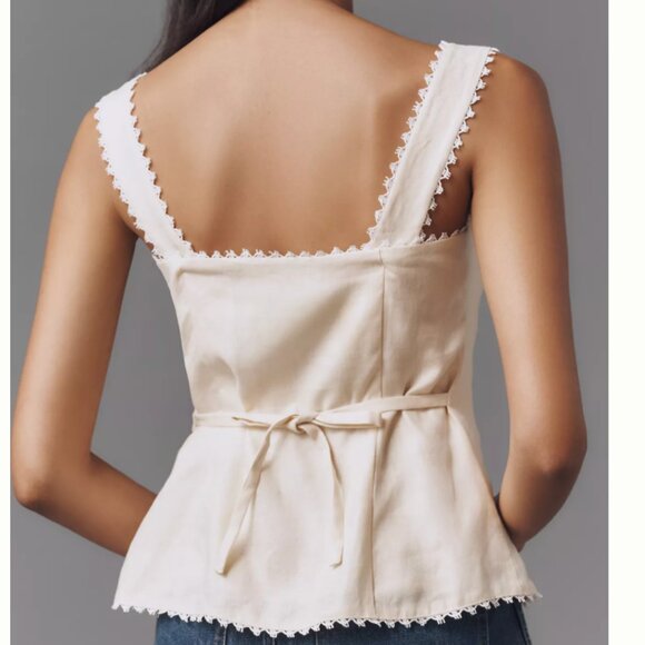 NWT Reformation Viola Linen Top Sz2 Sugar Cream Beige French Causal - Picture 11 of 16